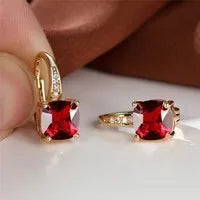 Square zircon geometric ear hook earrings in electroplated copper with Korean style design
