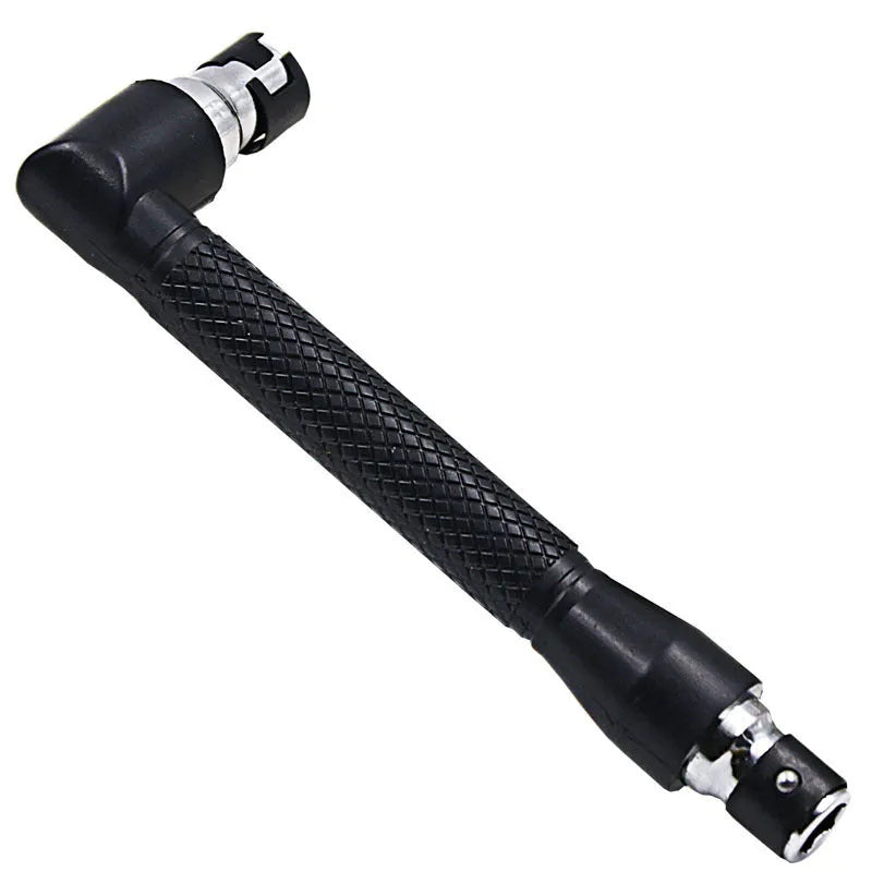 L-type double-headed socket wrench with 10 steel screwdriver bits on workbench