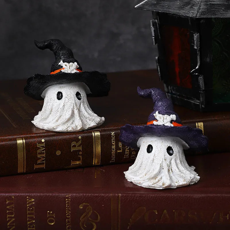 Resin wizard hat ghost ornament for Halloween and Christmas decoration in purple colour