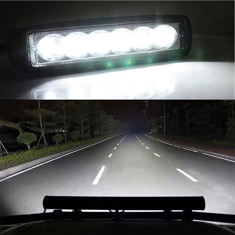 Black automotive auxiliary light with zigzag pattern on face, aluminium housing, and bracket mounting