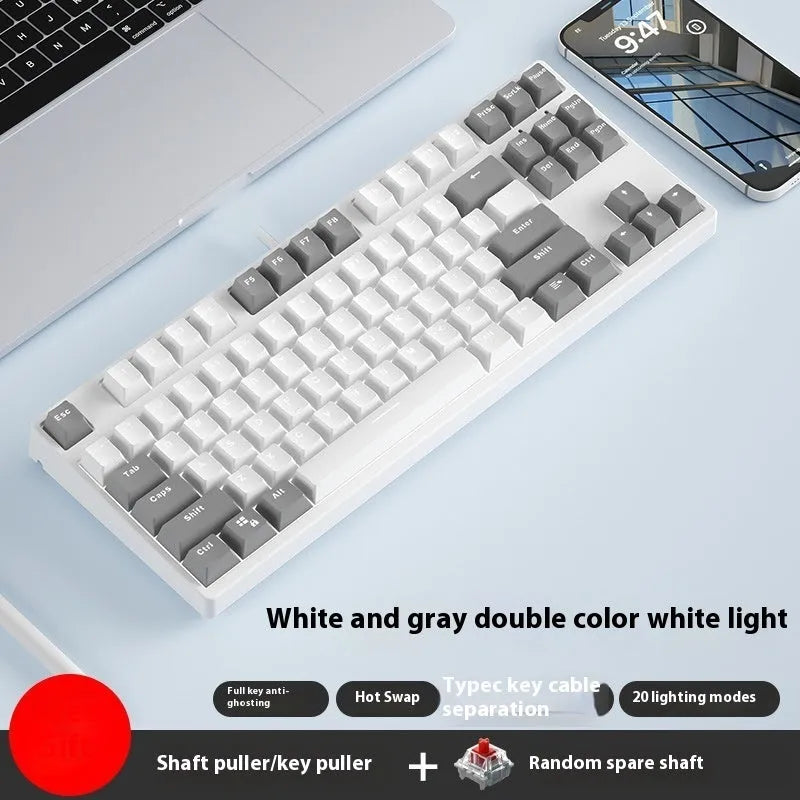 87-key tenkeyless mechanical keyboard in a dual-colour keycap design with metal frame
