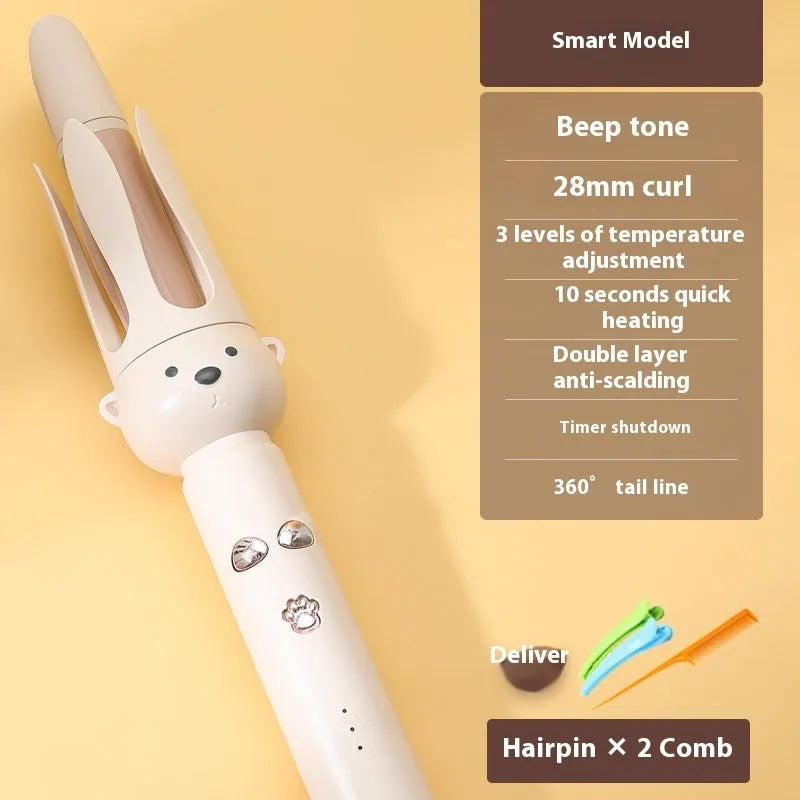 Beige anion automatic hair curler with wired power supply and hair stick accessory