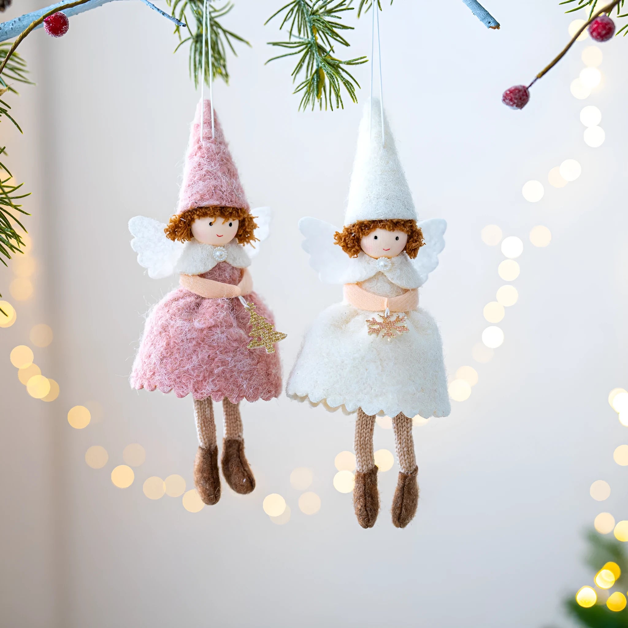 White cloth angel skirt felt pendant ornament with plush construction and hanging loop