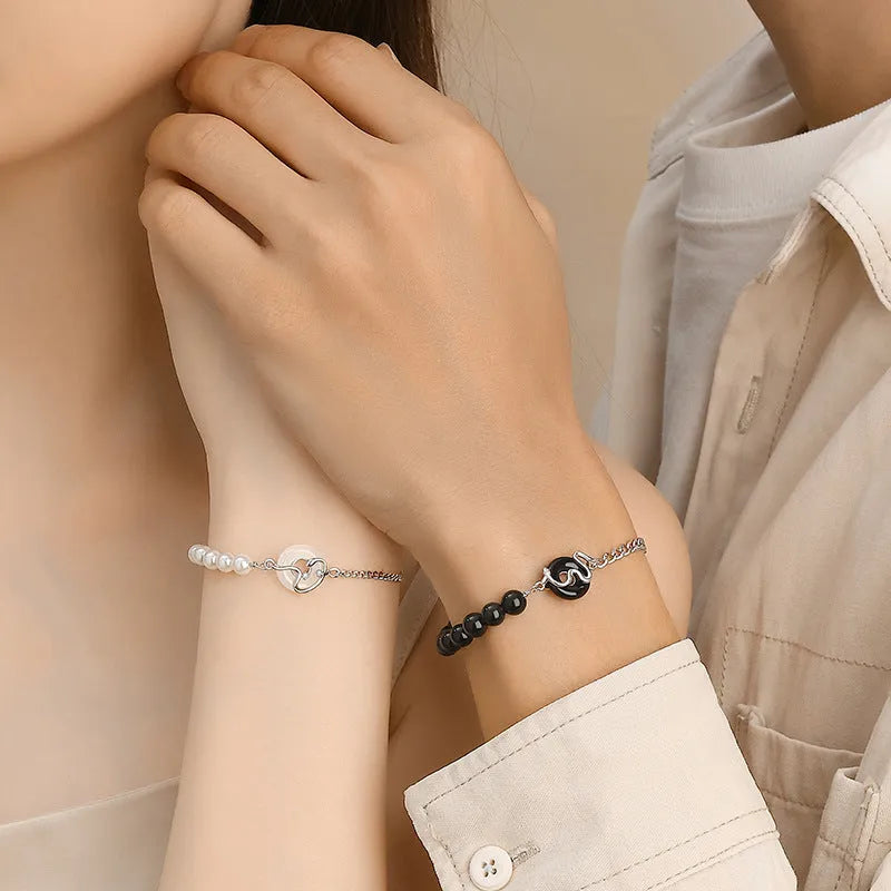 925 sterling silver couple bracelet with peace buckle clasp in New Chinese style with zodiac snake elements