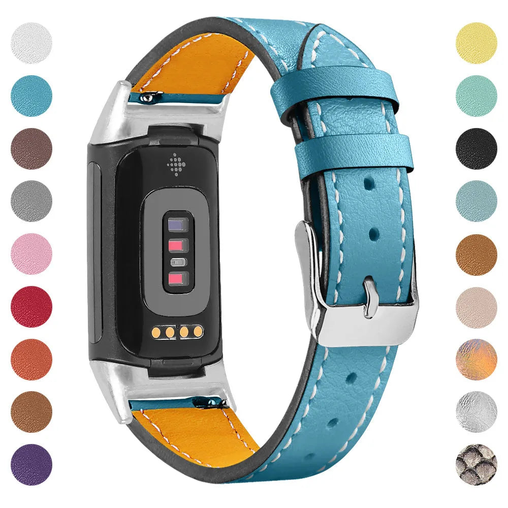 Genuine cowhide leather strap for Fitbit Charge 5 and Charge 6 in multiple colour options