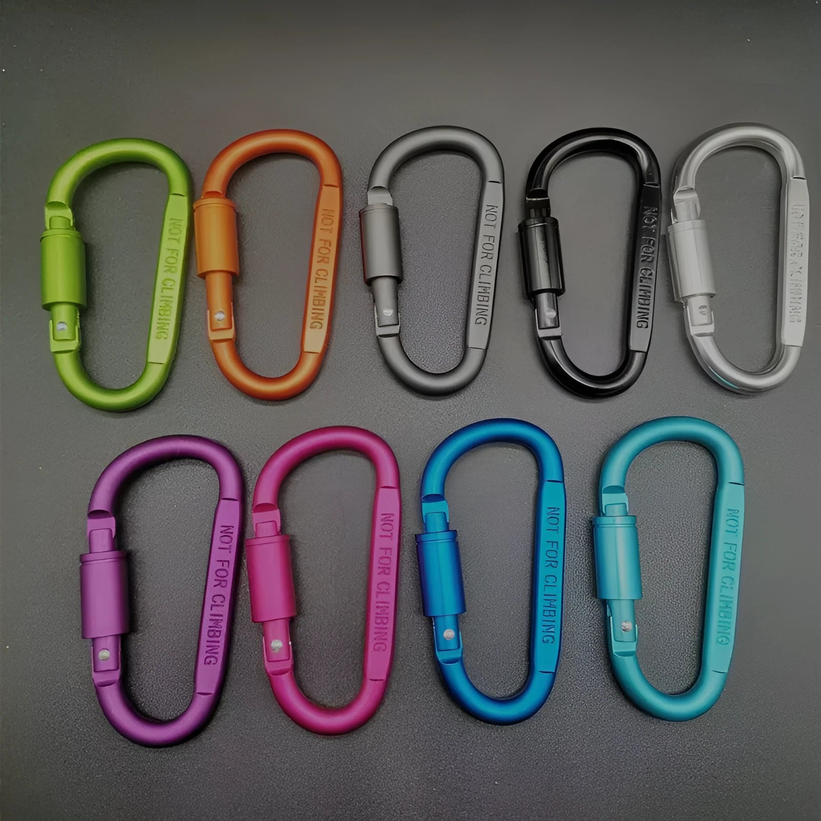Aluminium D-type locking carabiner with 8cm flat profile in bright colours