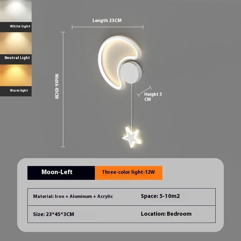 Children's cloud and star themed LED bedside wall lamp in black or white.