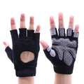 Nylon fitness gloves in black with wristband for dumbbell and horizontal bar exercises