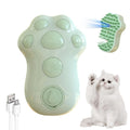 Blue self-cleaning cat steam brush with silicone massage head and water spray function.