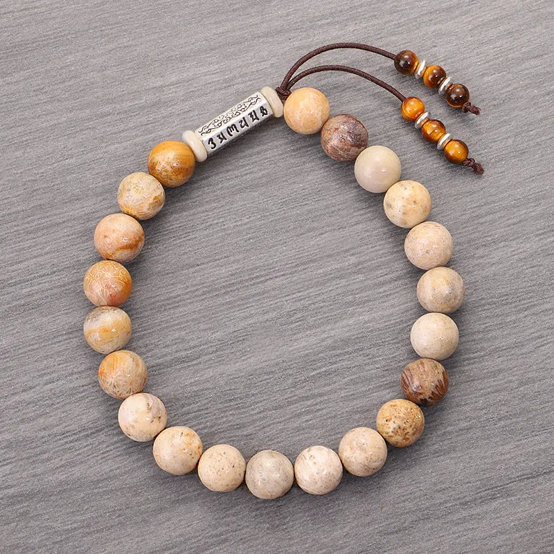 Handmade stone bead bracelet in wood colour with retro style design