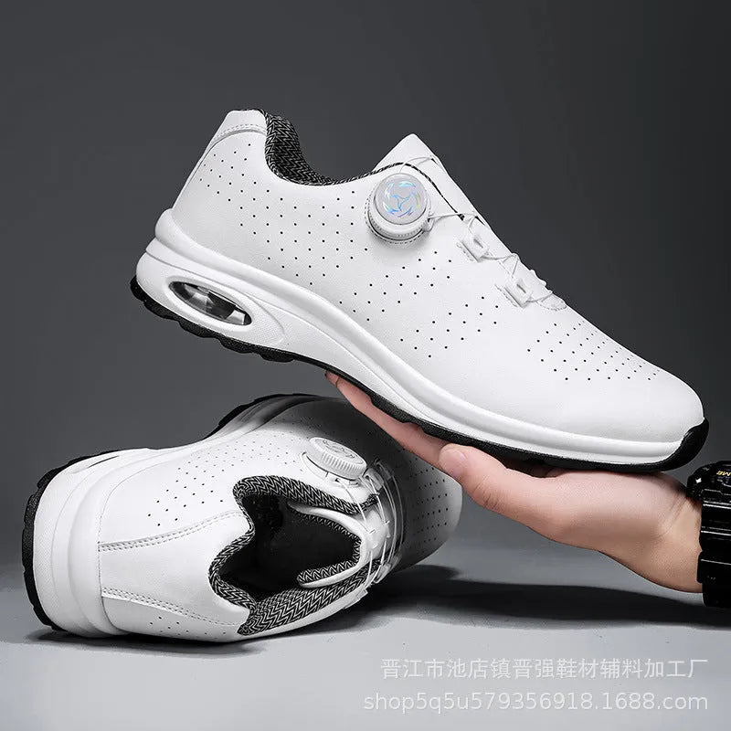 Men's black and white low-top mesh casual tennis shoes with cross straps and lace-up front