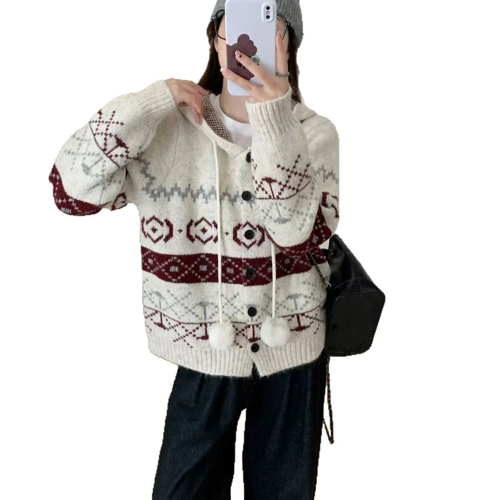 Plus size women's geometric brocade sweater coat in milky white loose fit