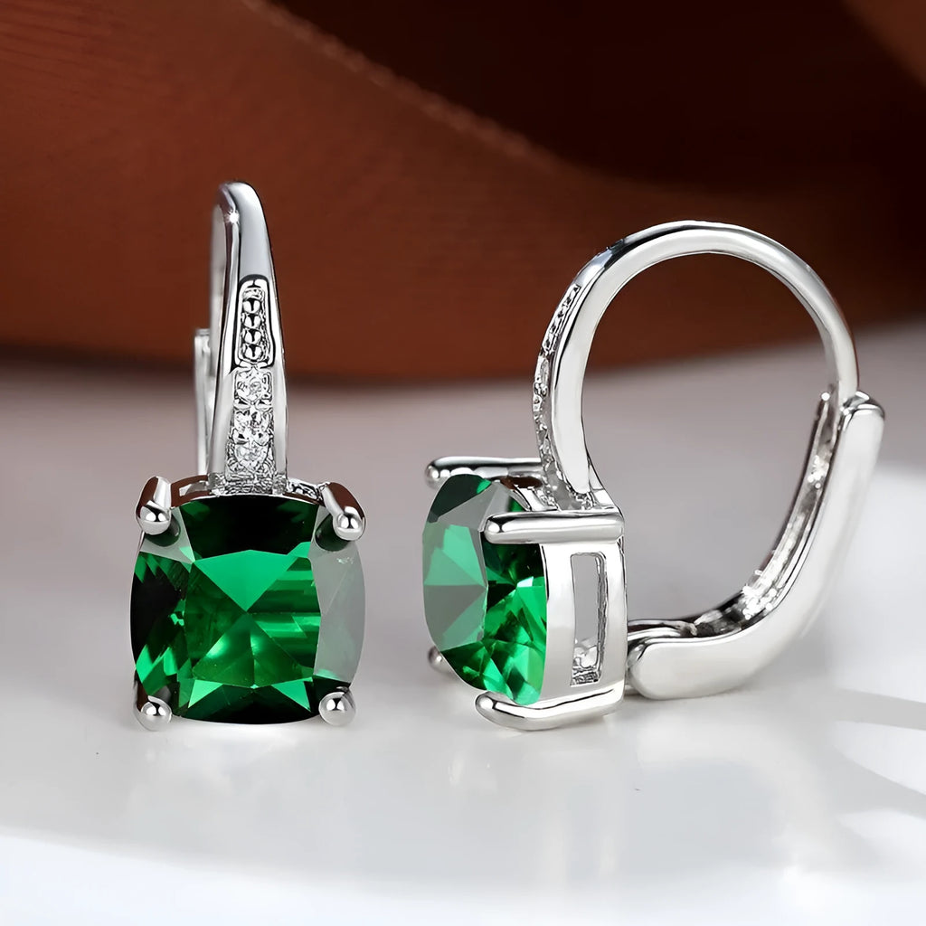 Square zircon geometric ear hook earrings in electroplated copper with Korean style design