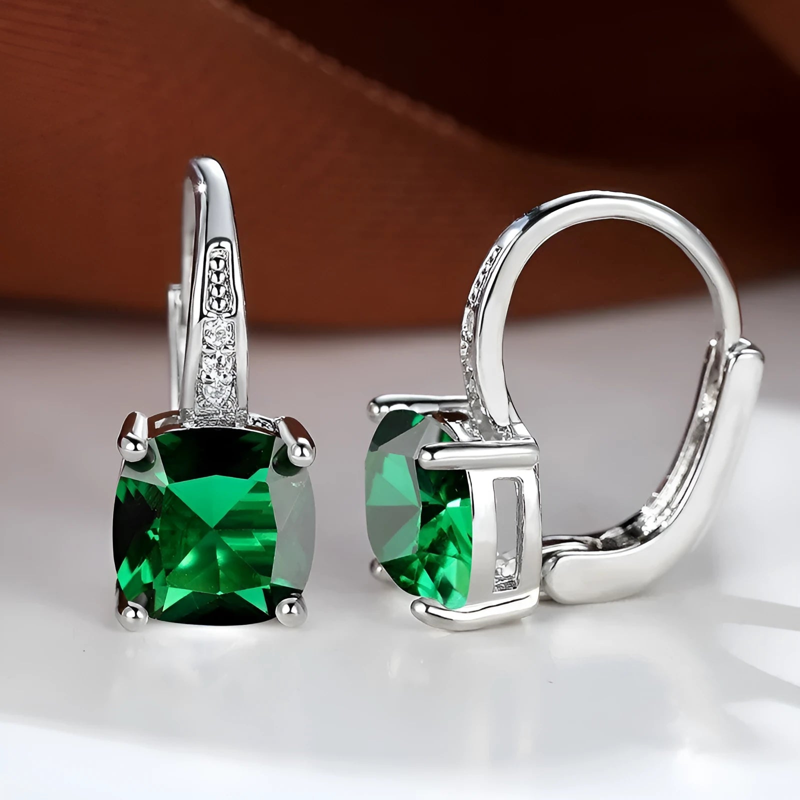 Square zircon geometric ear hook earrings in electroplated copper with Korean style design