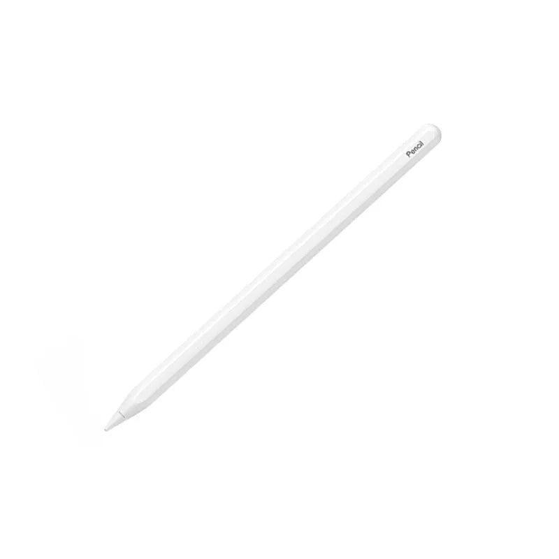 Magnetic rechargeable stylus for iPad and Android tablets showing power display and tilt pressure sensitivity.