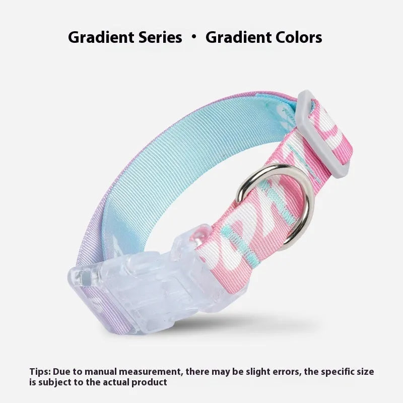 Nylon dog collar with cartoon gradient printing in adjustable S, M, L sizes for dogs 2-10kg