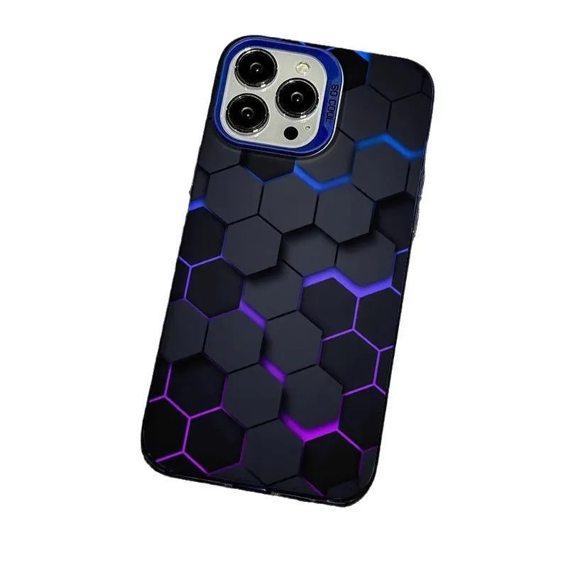 Frosted protective phone case for Apple iPhone with honeycomb texture in Moonlight Black colour.