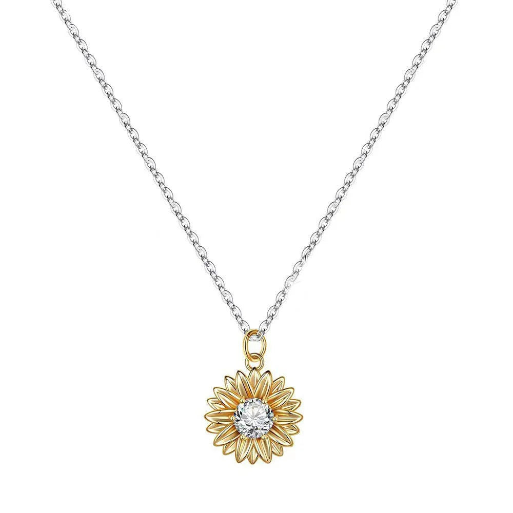 925 silver sunflower necklace for women with adjustable chain and geometric daisy petal pendant