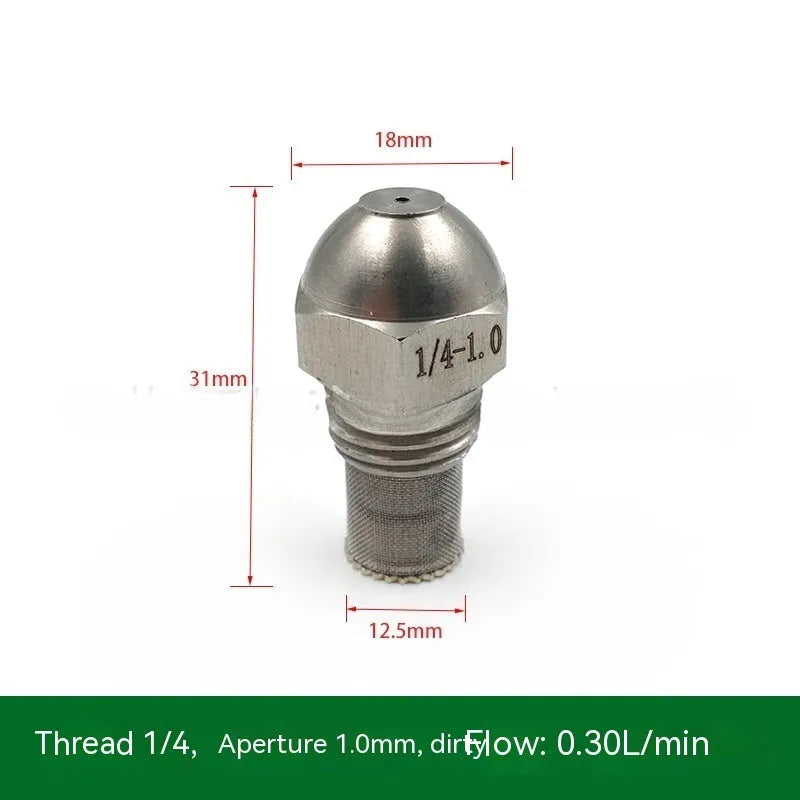 304 stainless steel two-point spray nozzle with 1/4 inch thread and selectable aperture sizes for atomisation.