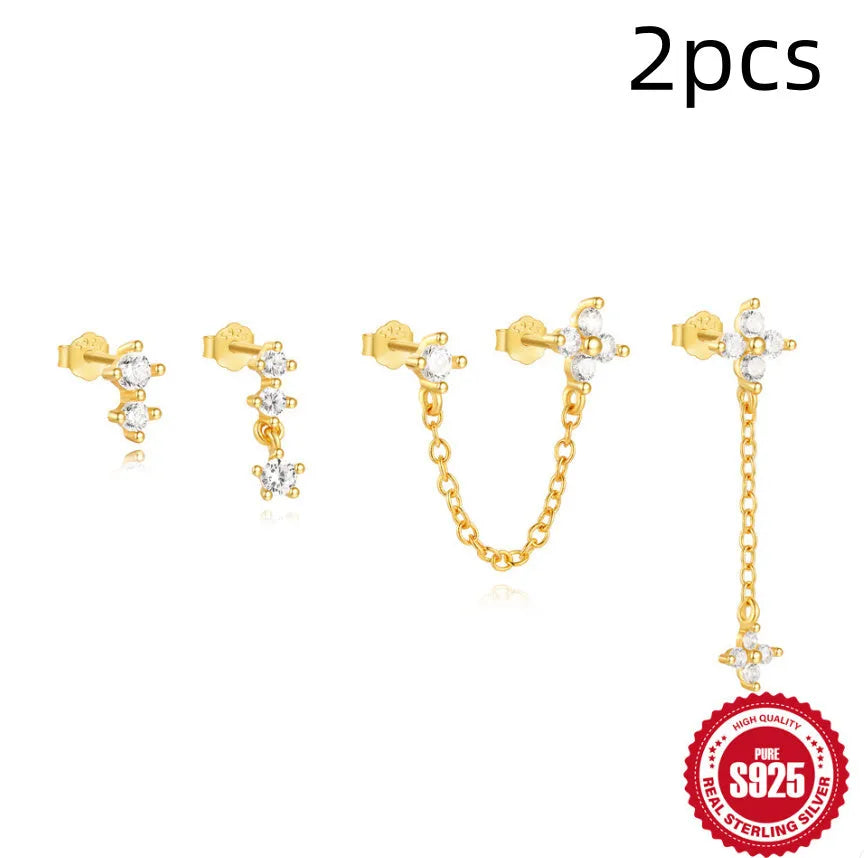 S925 sterling silver geometric clover petal earrings with electroplated gold finish