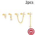 S925 sterling silver geometric clover petal earrings with electroplated gold finish