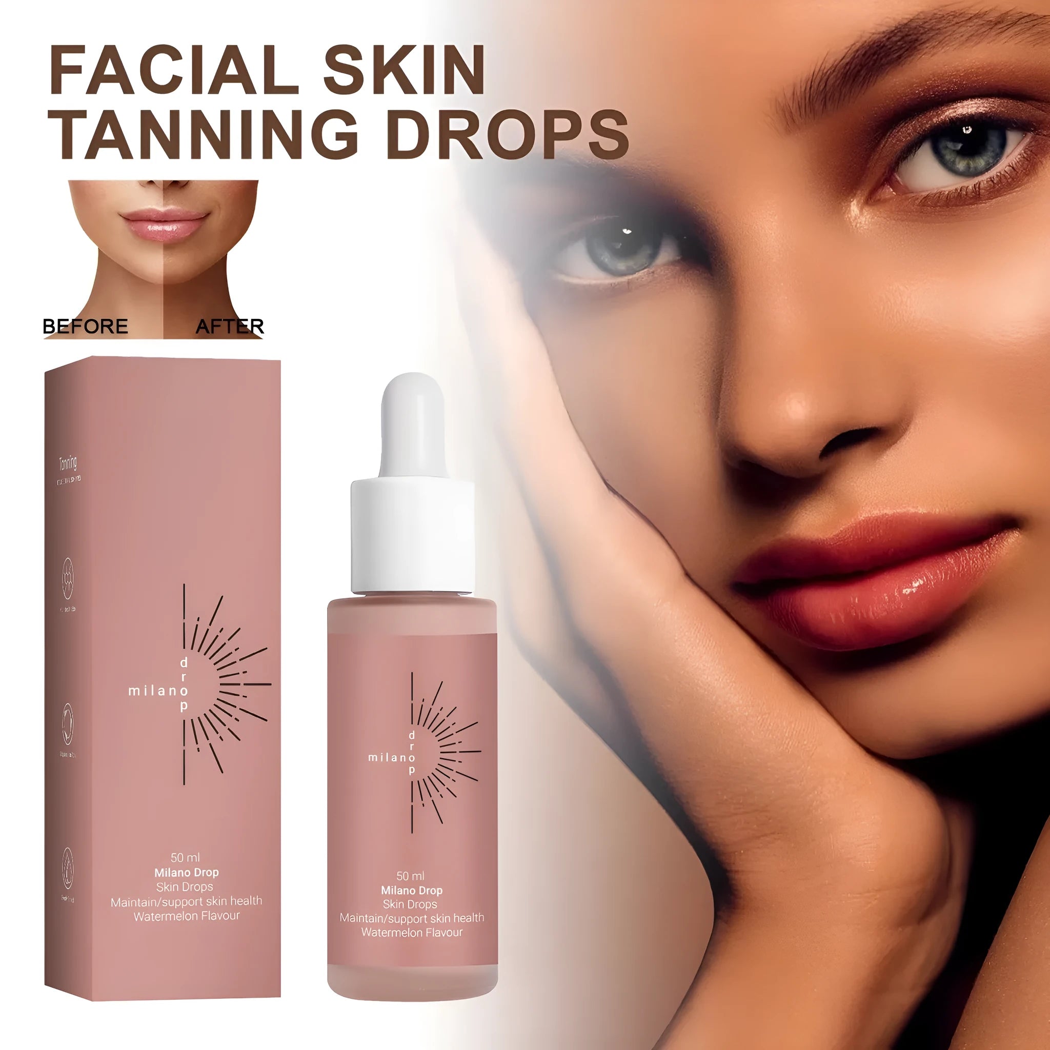 Self tanning serum 50ml dark bronzer for face and body, Milian colour box version