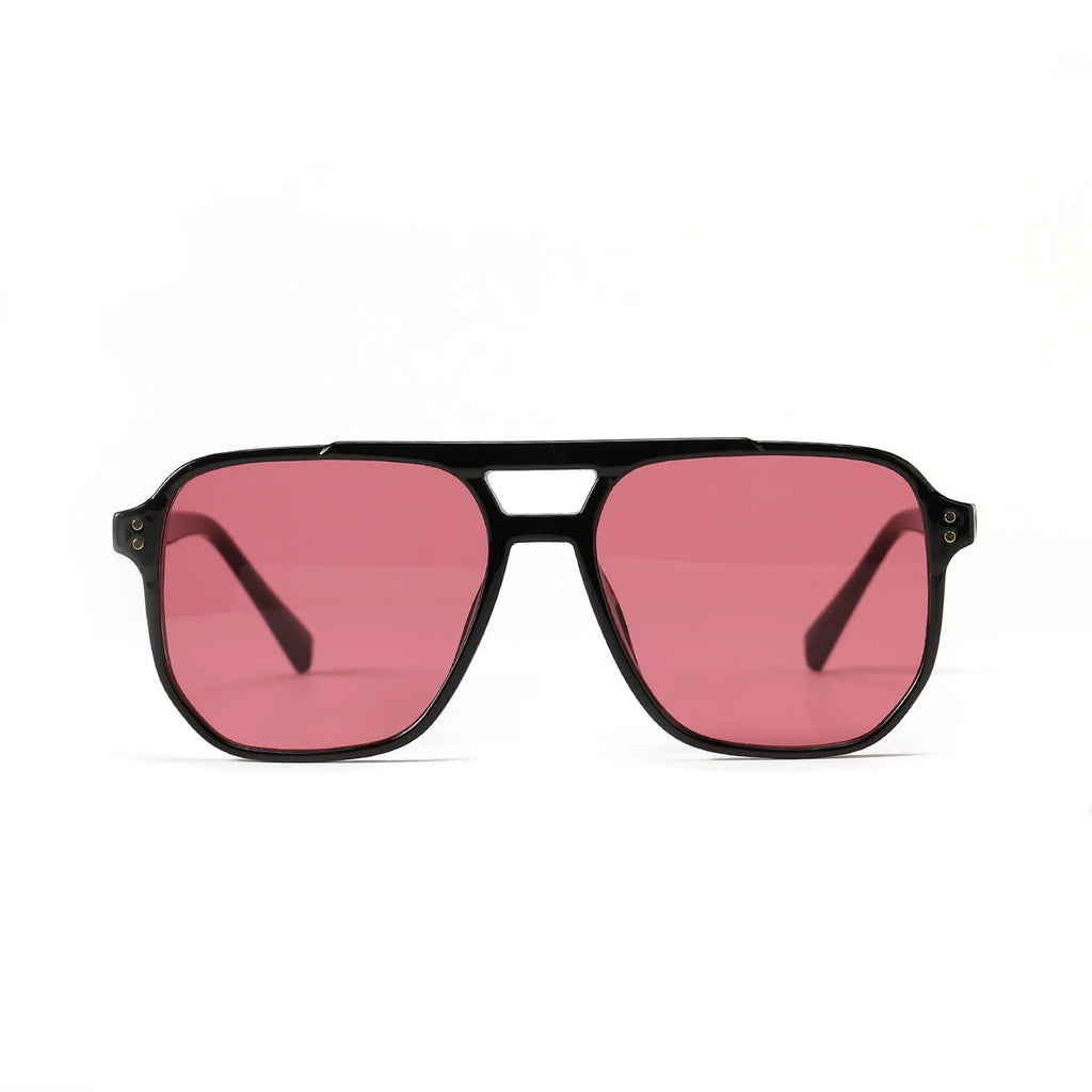 Women's square double beam fashion sunglasses in bright black all grey with full frame construction