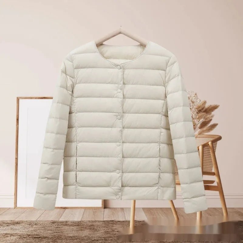 Women's lightweight cotton-padded jacket in solid colour, loose fit, long sleeves, autumn winter wear