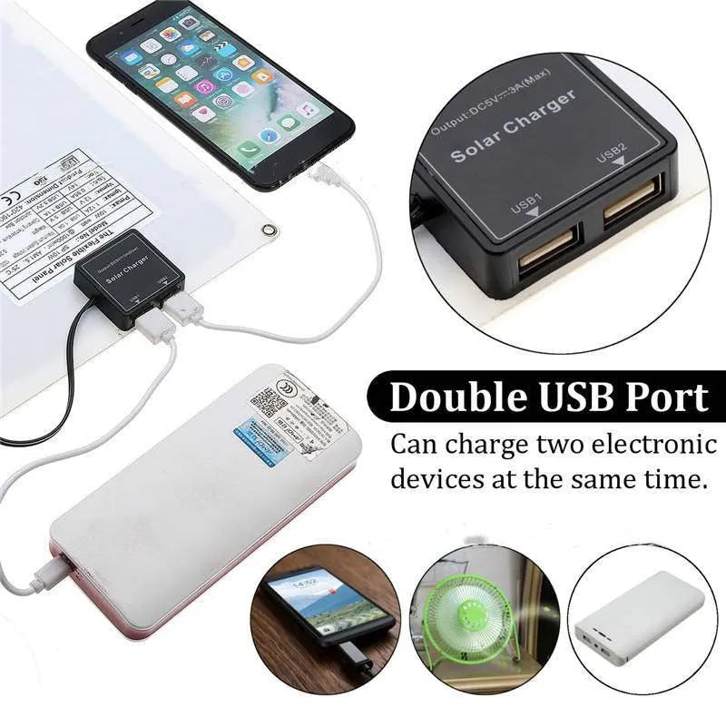 Polysilicon solar panel with dual USB ports for outdoor charging of mobile devices