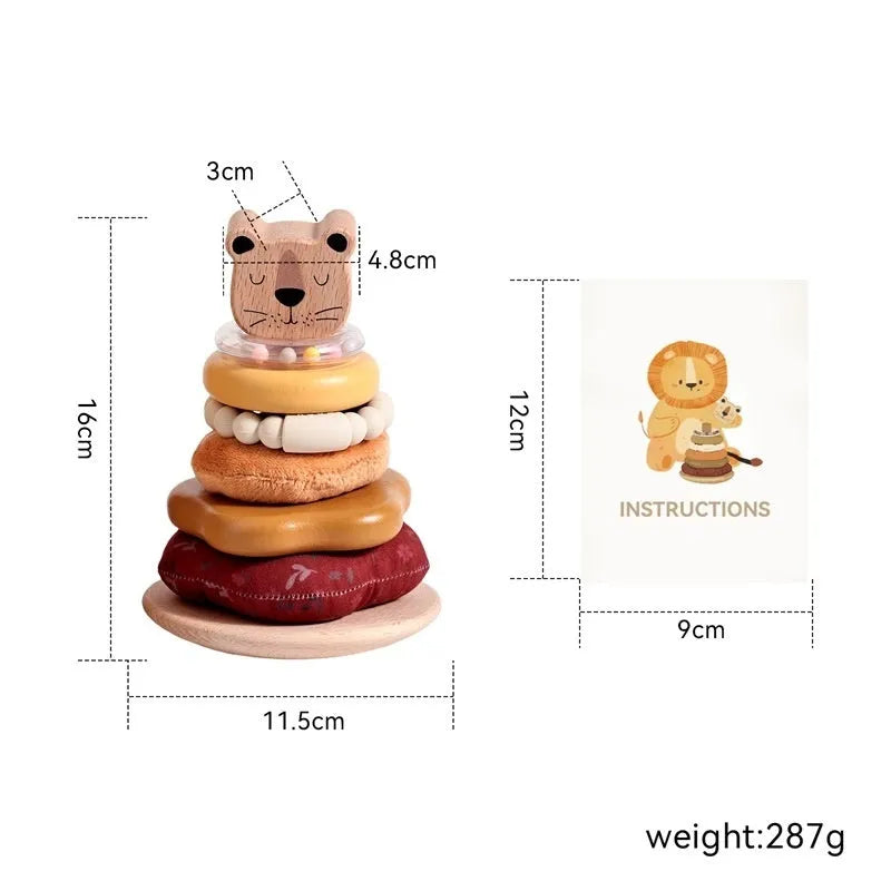 Wooden baby early education puzzle lion set column toy in Lion Sleeve Column colour for children aged 4-6