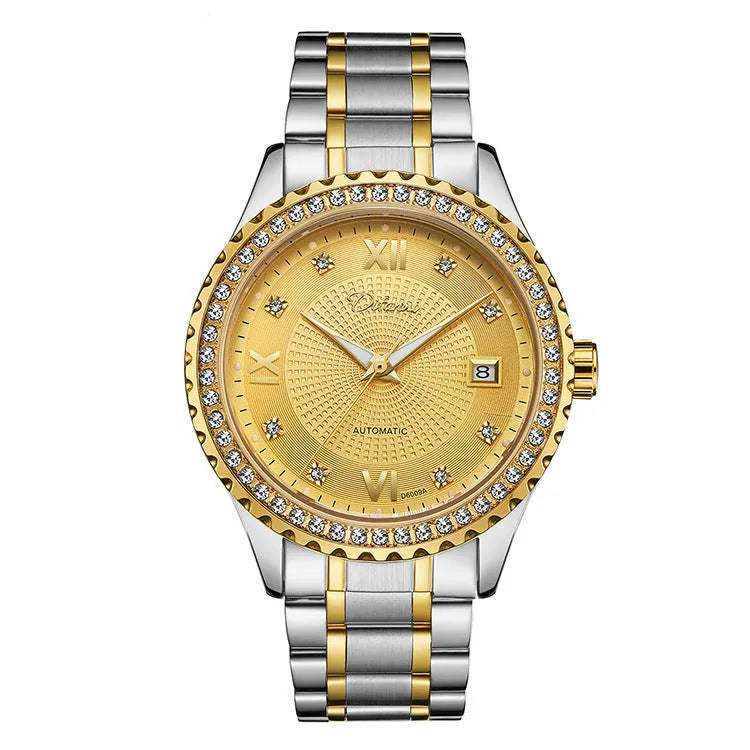 Fashionmonger men's automatic mechanical wristwatch with luminous hands on a metal bracelet.
