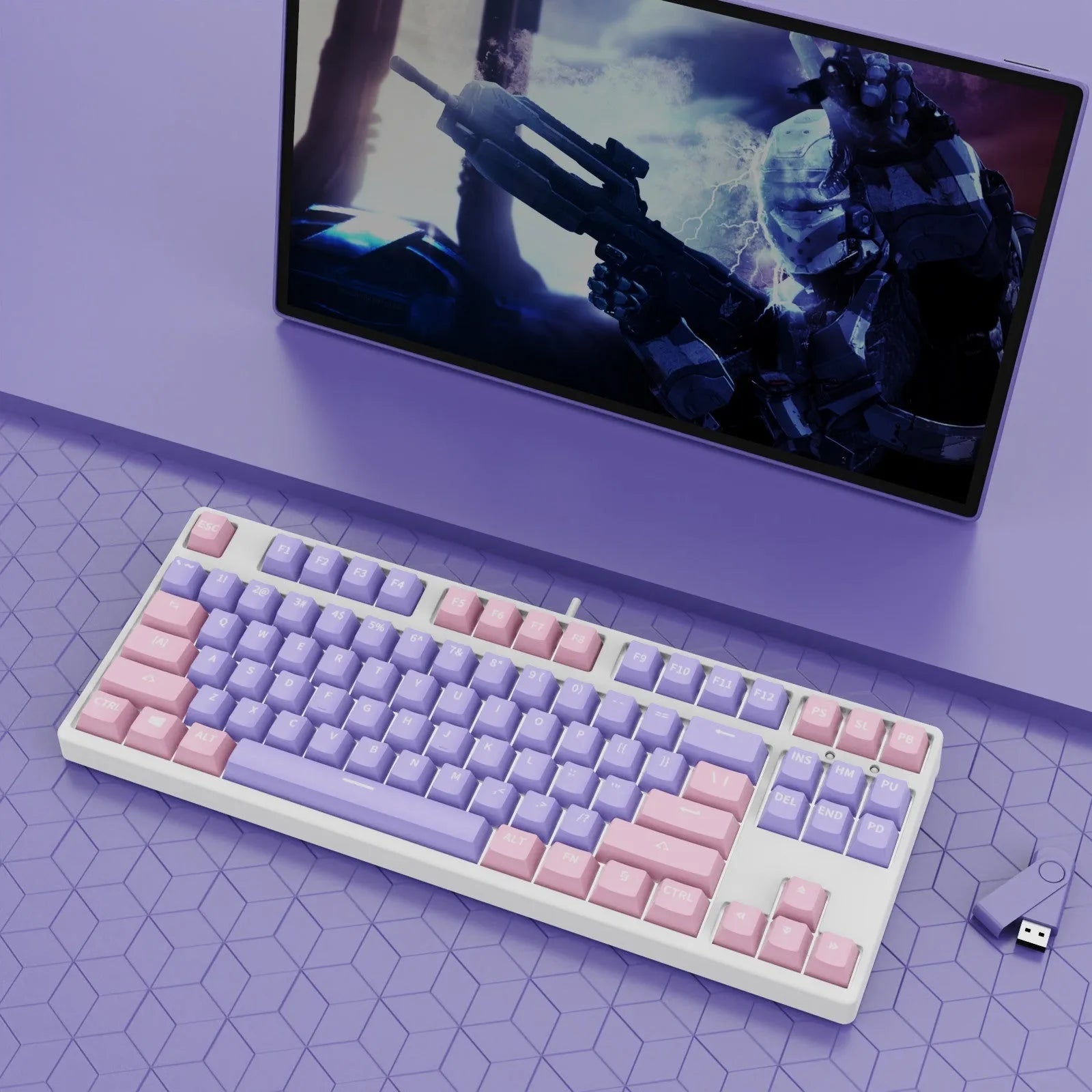 87-key tenkeyless mechanical keyboard in a dual-colour keycap design with metal frame