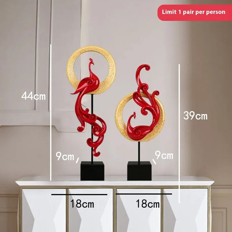 European style plastic resin phoenix ornament in rose gold colour on a table.