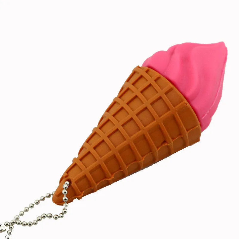 Mini ice cream shaped USB flash drive in pink colour on a white background