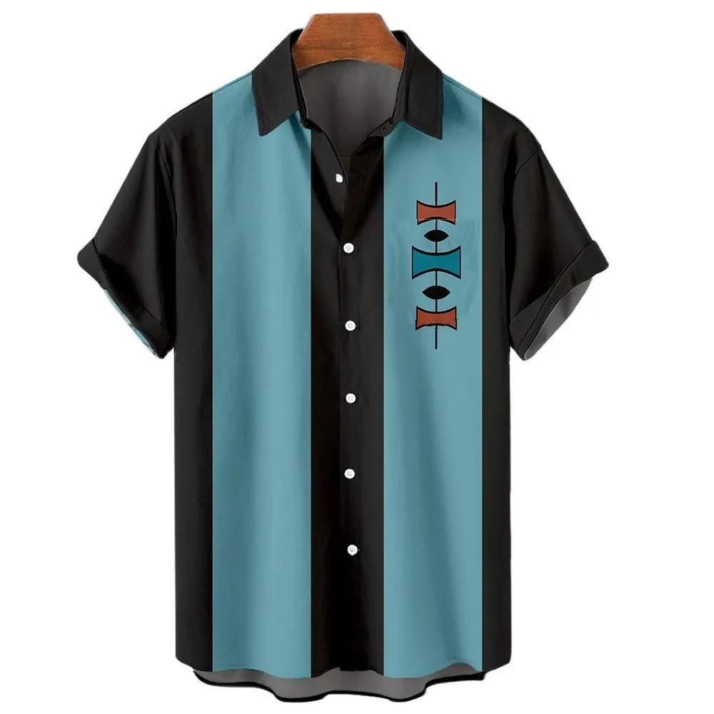 Men's striped Hawaiian shirt with button-down front and short sleeves in casual style