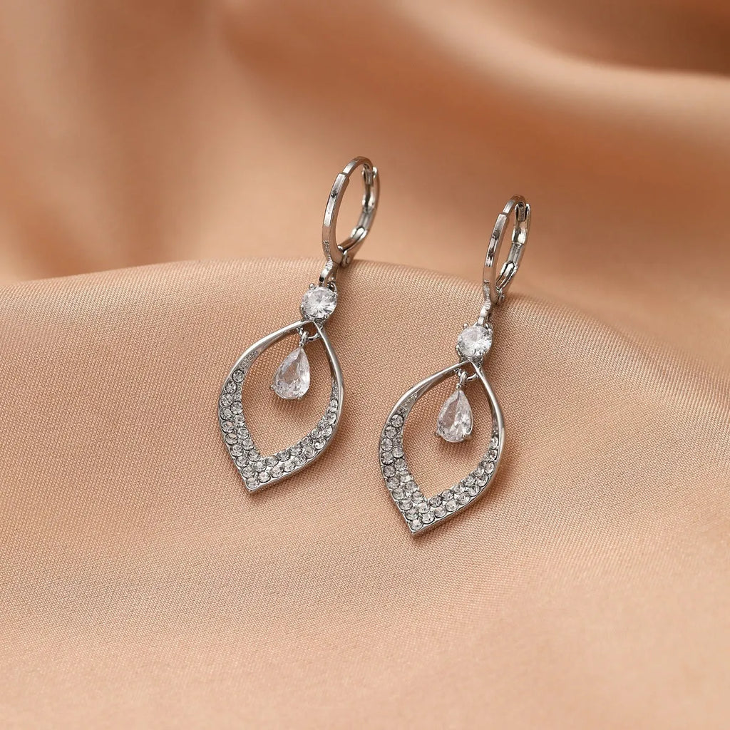 Copper zircon water drop tassel earrings with gold or silver electroplated ear buckles
