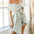 Women's off-shoulder strapless dress in matcha green with high waist and lace-up back detailing