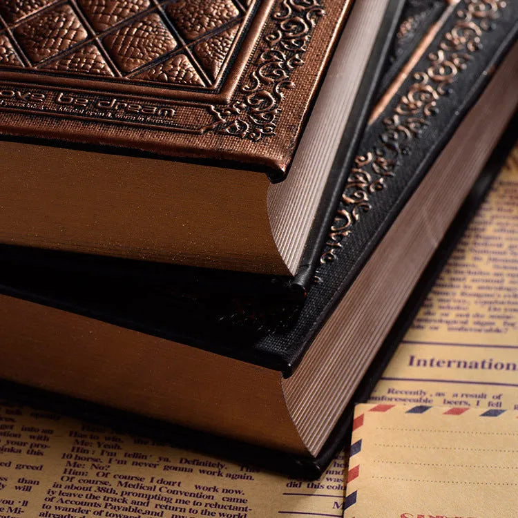 Embossed faux leather notepad with 3D relief design in bronze colour option