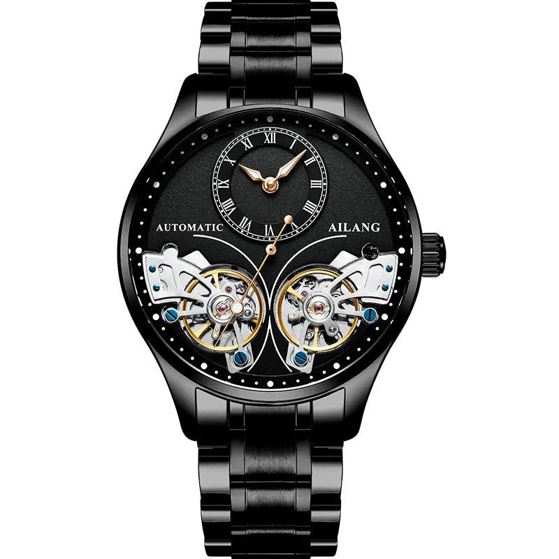 Automatic men's watch with tourbillon and moon phase complications in titanium case