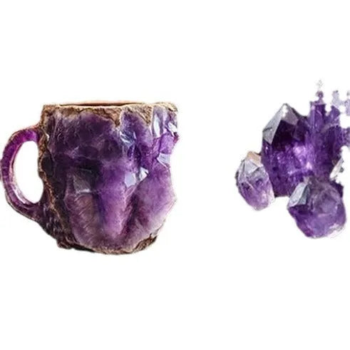 Clear resin coffee mug with handle showing internal crystal structure, 400ml capacity.