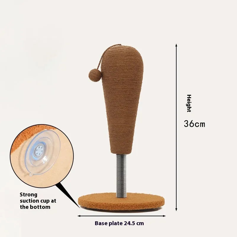 Anti-scratch cat toy tumbler with hemp rope construction and food-dispensing function