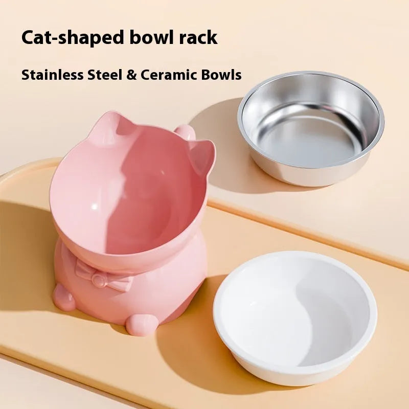Stainless steel oblique anti-fall cat bowl in blue colour