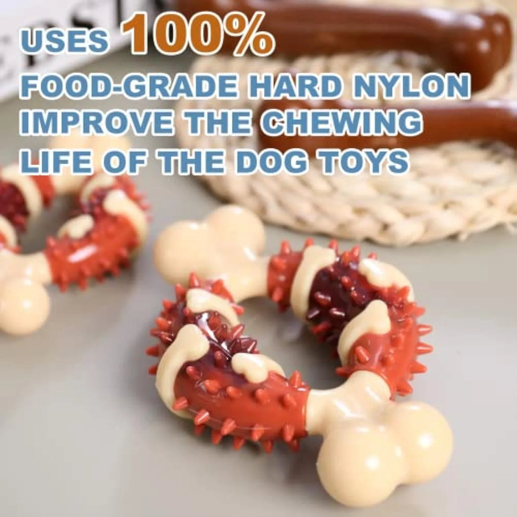 Natural rubber bone-shaped dog dental chew toy for teeth cleaning and anxiety relief