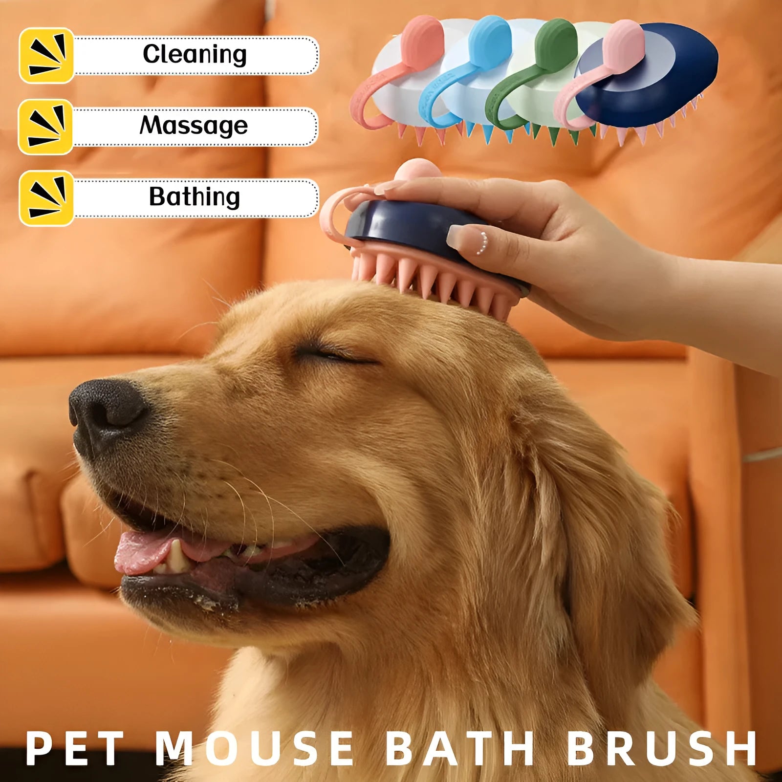 Soft silicone pet hair remover comb with bath massage brush in four colour options for dog grooming