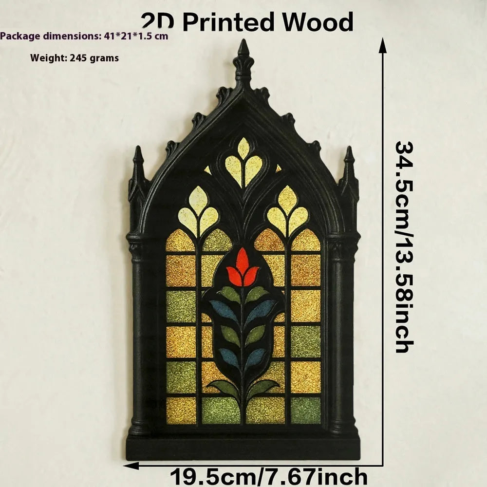 Black wooden Gothic style wall mounted storage rack with pendant shelf design