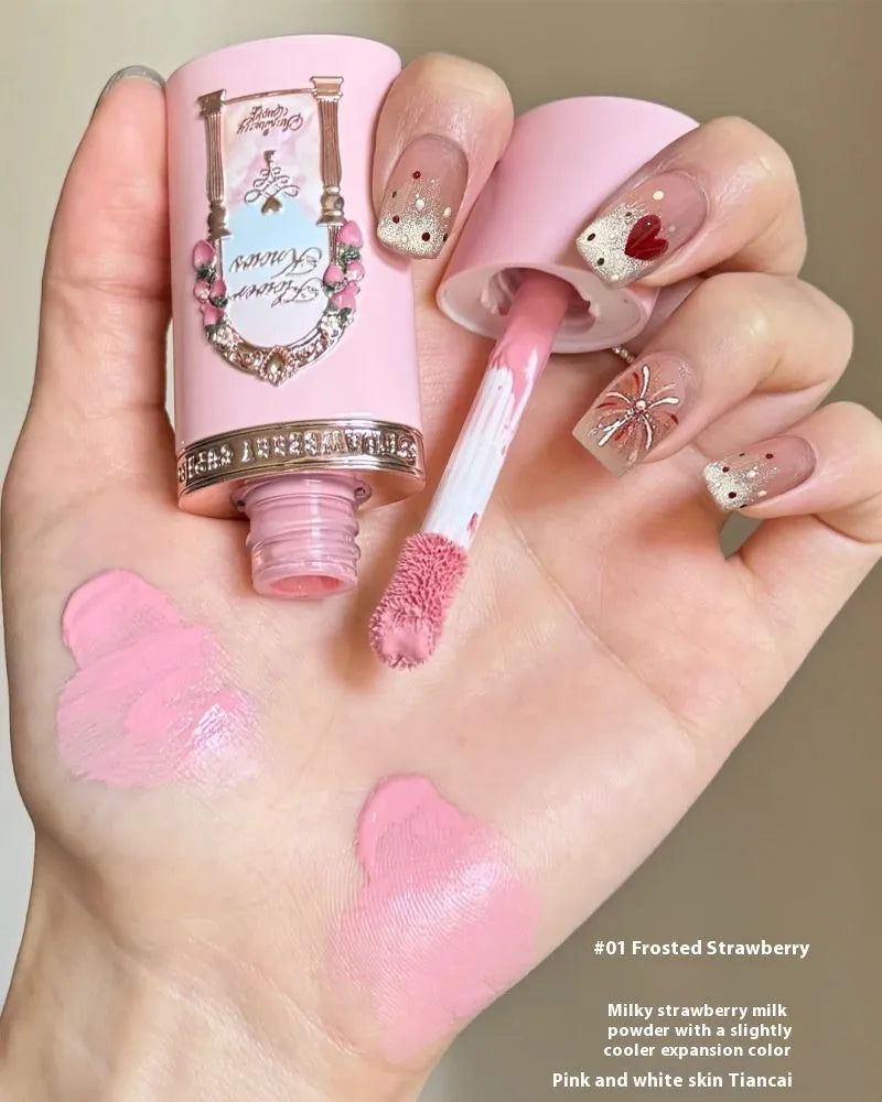 Cupid Series Liquid Blush bottle in one of six shades, showcasing its liquid formula on a hand swatch.