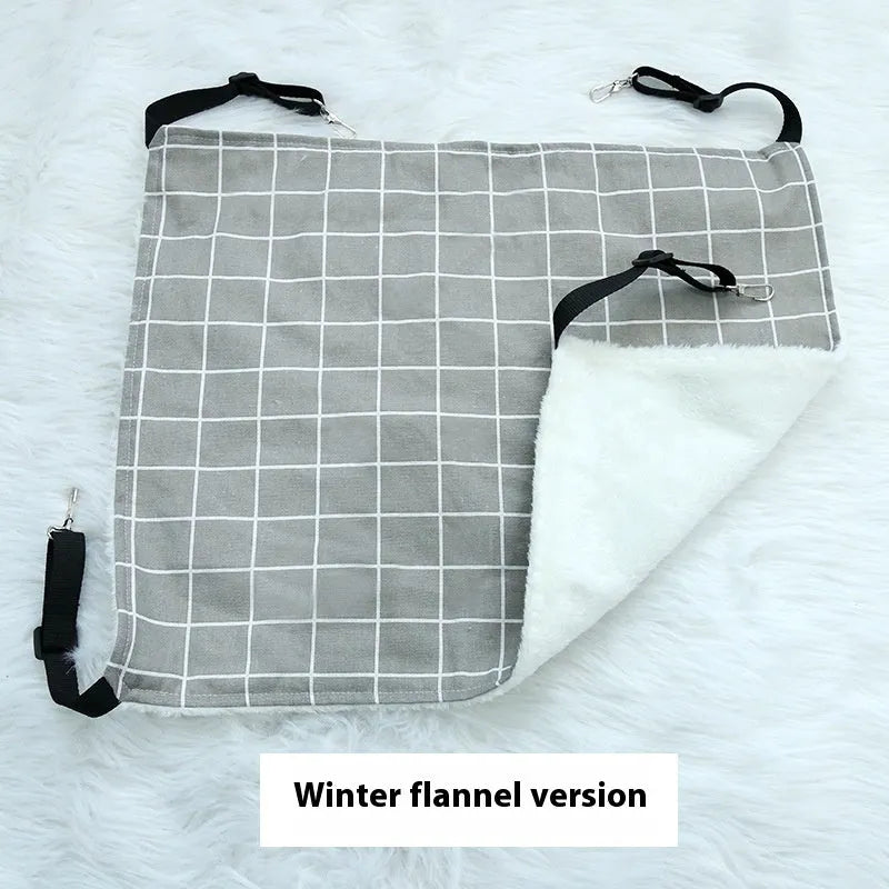 Cat fleece-lined hanging hammock in winter colour design for cage
