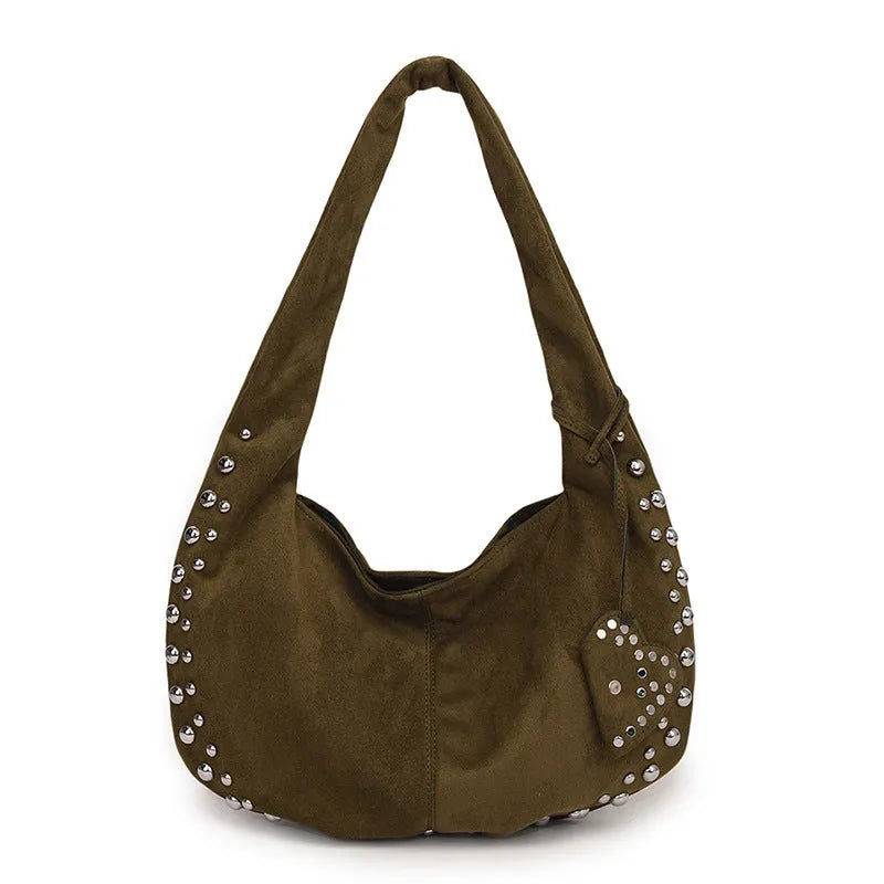Women's soft plush strapless tote handbag in retro style showing colour options including black, red, brown, green and coffee