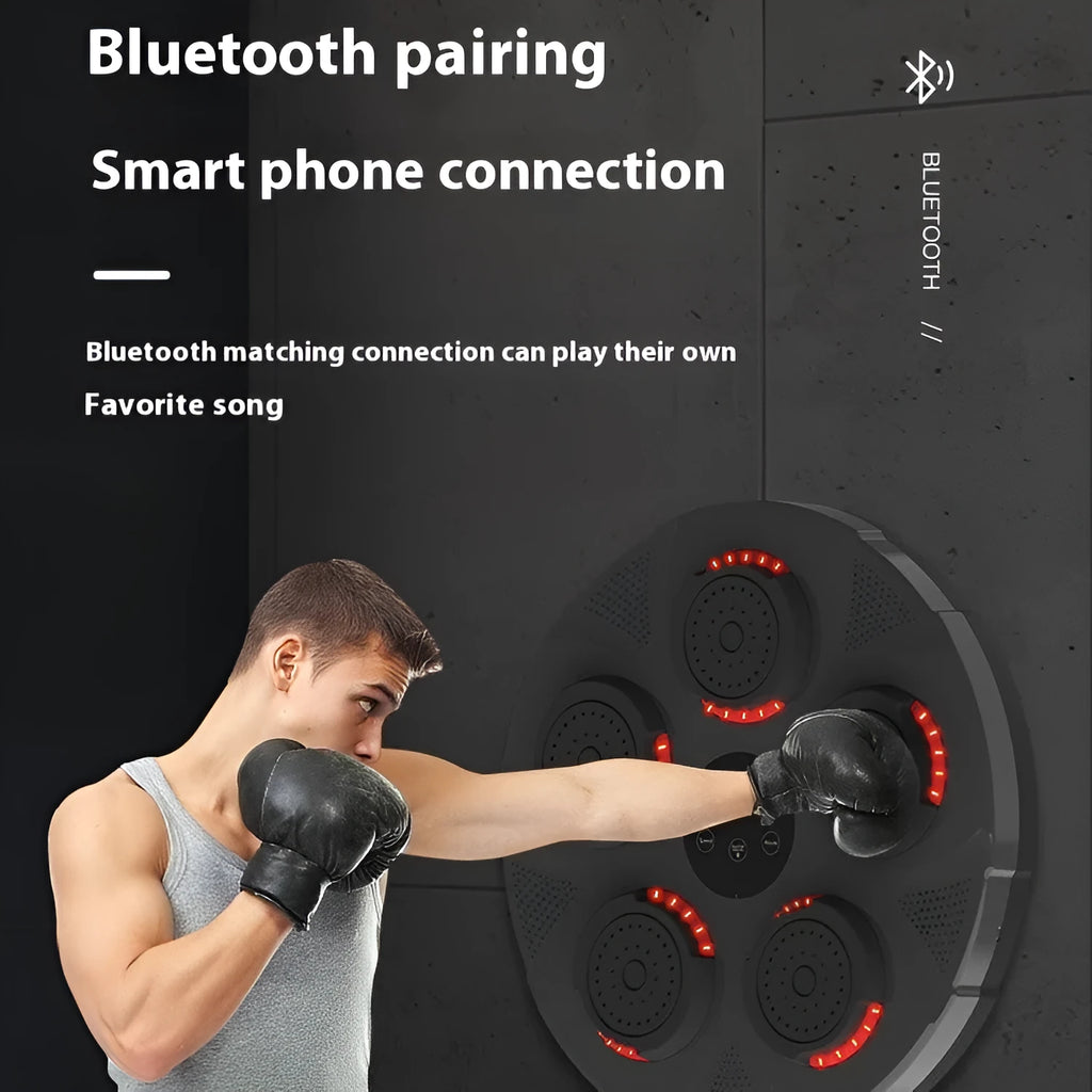 Wall-mounted smart boxing trainer sandbag on a solid wall, showing strike target surface.