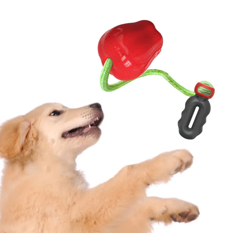 Green plastic dog food dropping ball with textured molar cleaning surfaces